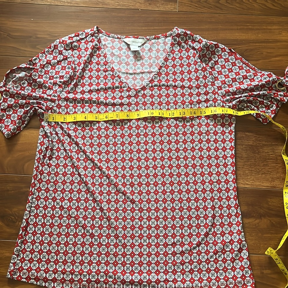 Liz Claiborne Red & White Patterned Blouse with Tie Sleeves Size S - Picture 6 of 8